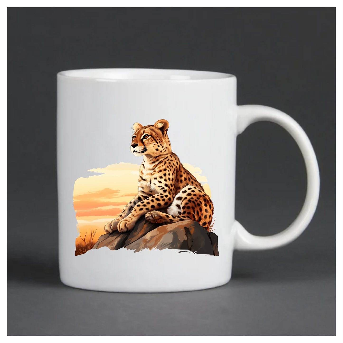 Brown Cheetah Sitting On Rock Sunset Vinyl Sticker Decal