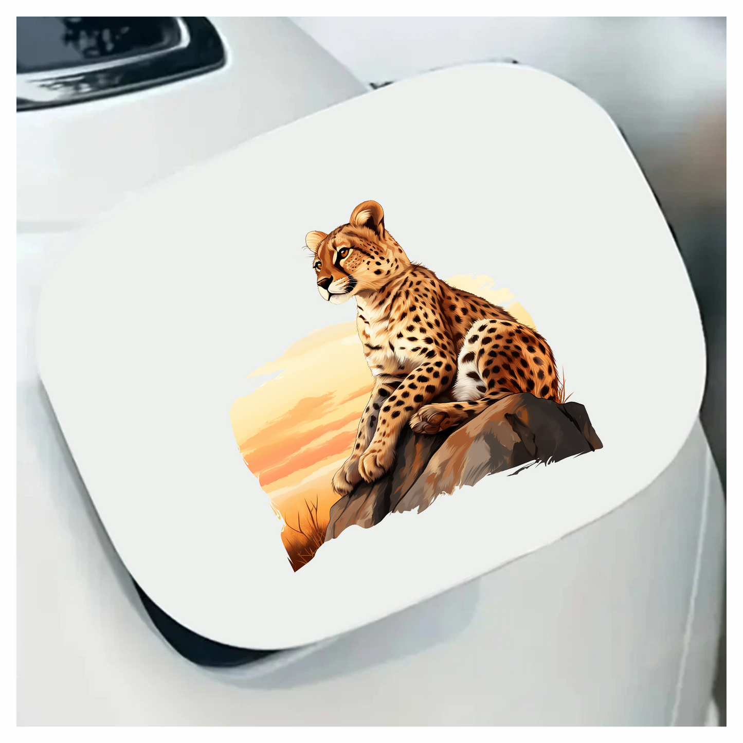 Brown Cheetah Sitting On Rock Sunset Vinyl Sticker Decal