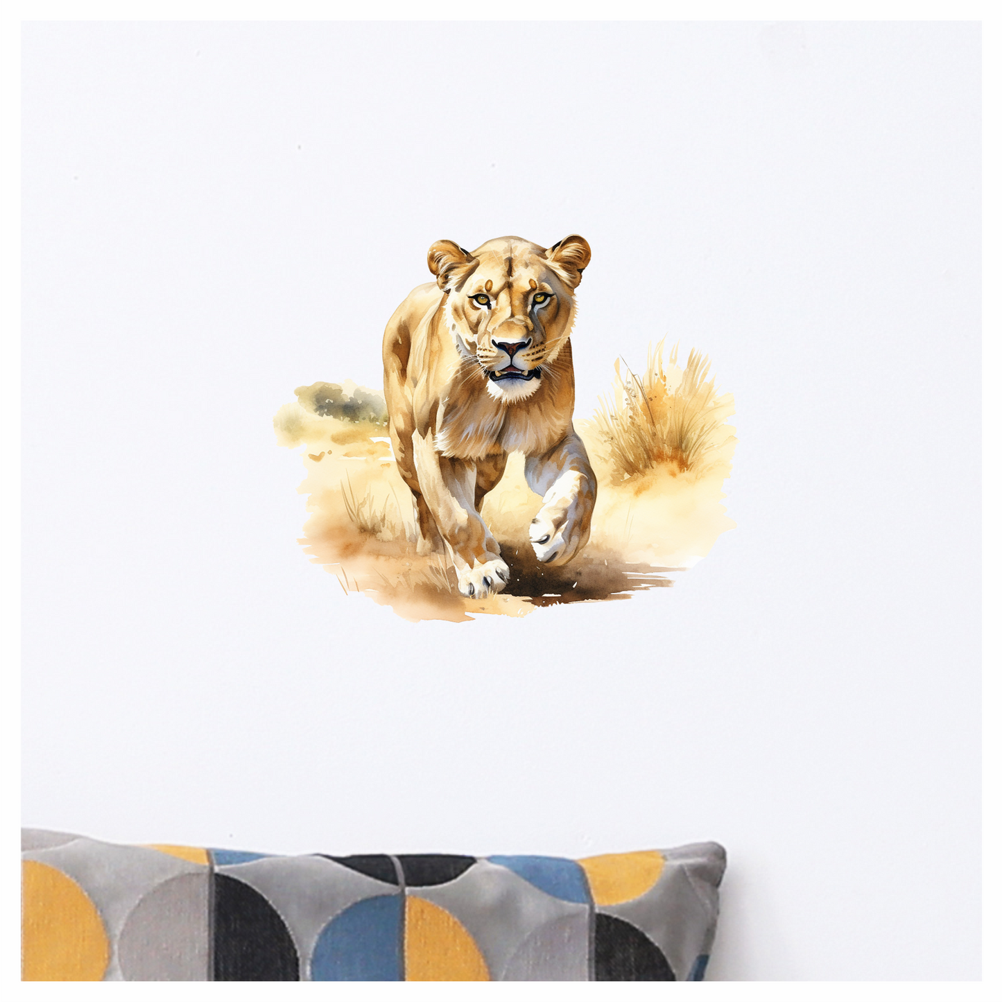 Brown Lioness Running On Dry Grass Vinyl Sticker Decal