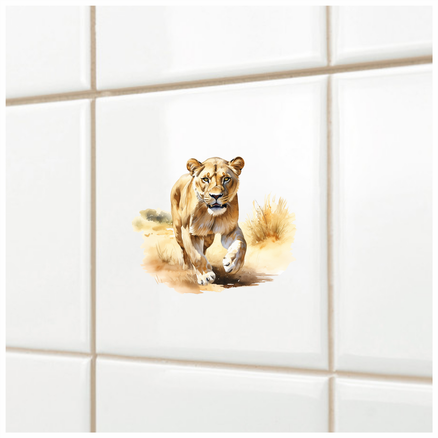 Brown Lioness Running On Dry Grass Vinyl Sticker Decal