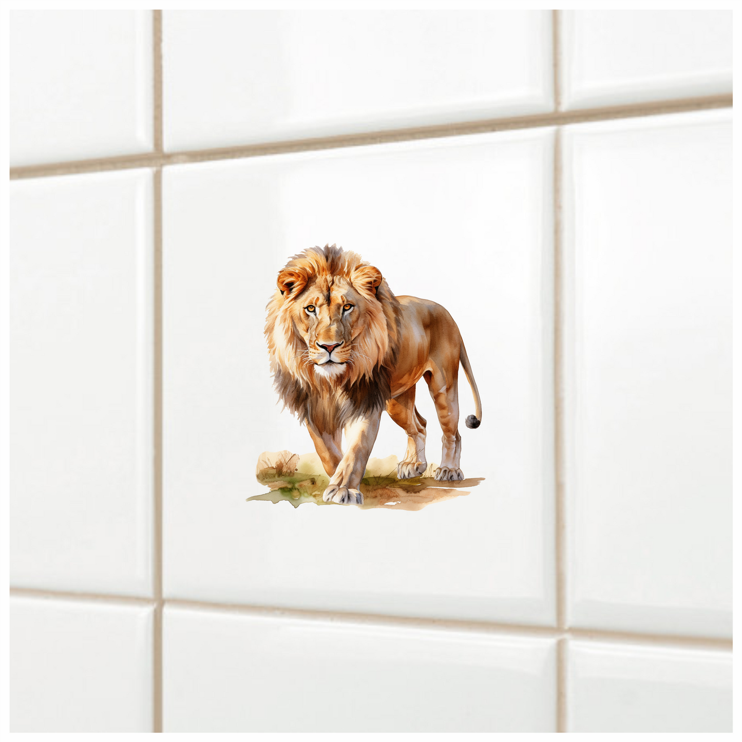 Golden Lion Walking On Green Grass Vinyl Sticker Decal