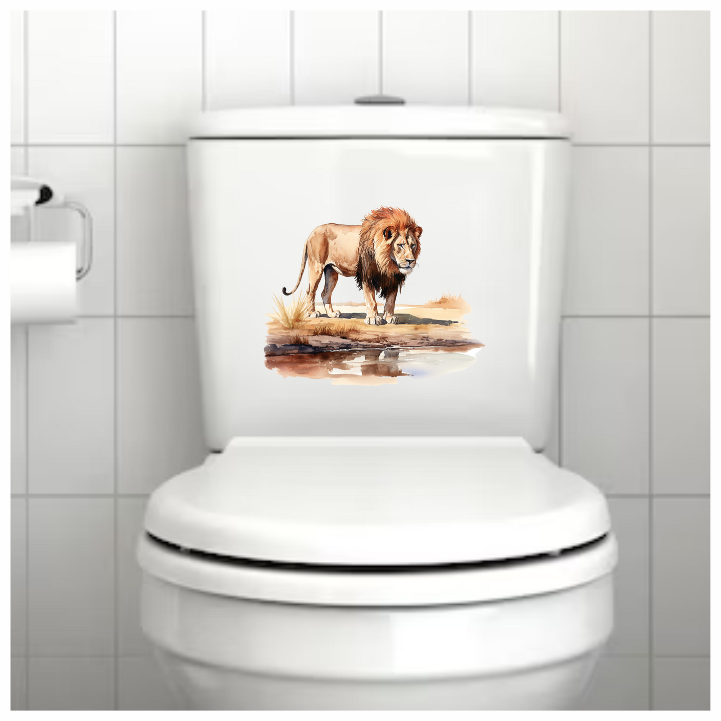 Brown Lion Standing Near Water Edge Vinyl Sticker Decal