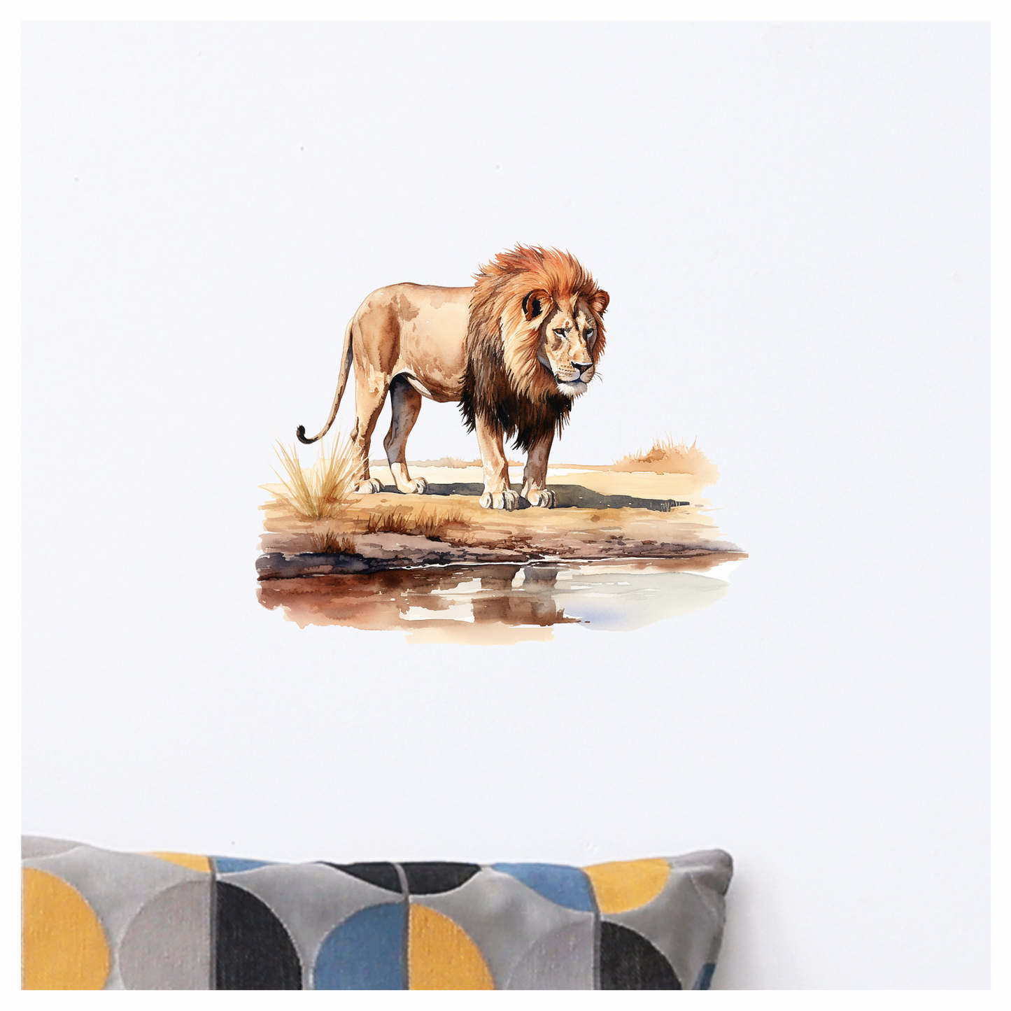 Brown Lion Standing Near Water Edge Vinyl Sticker Decal