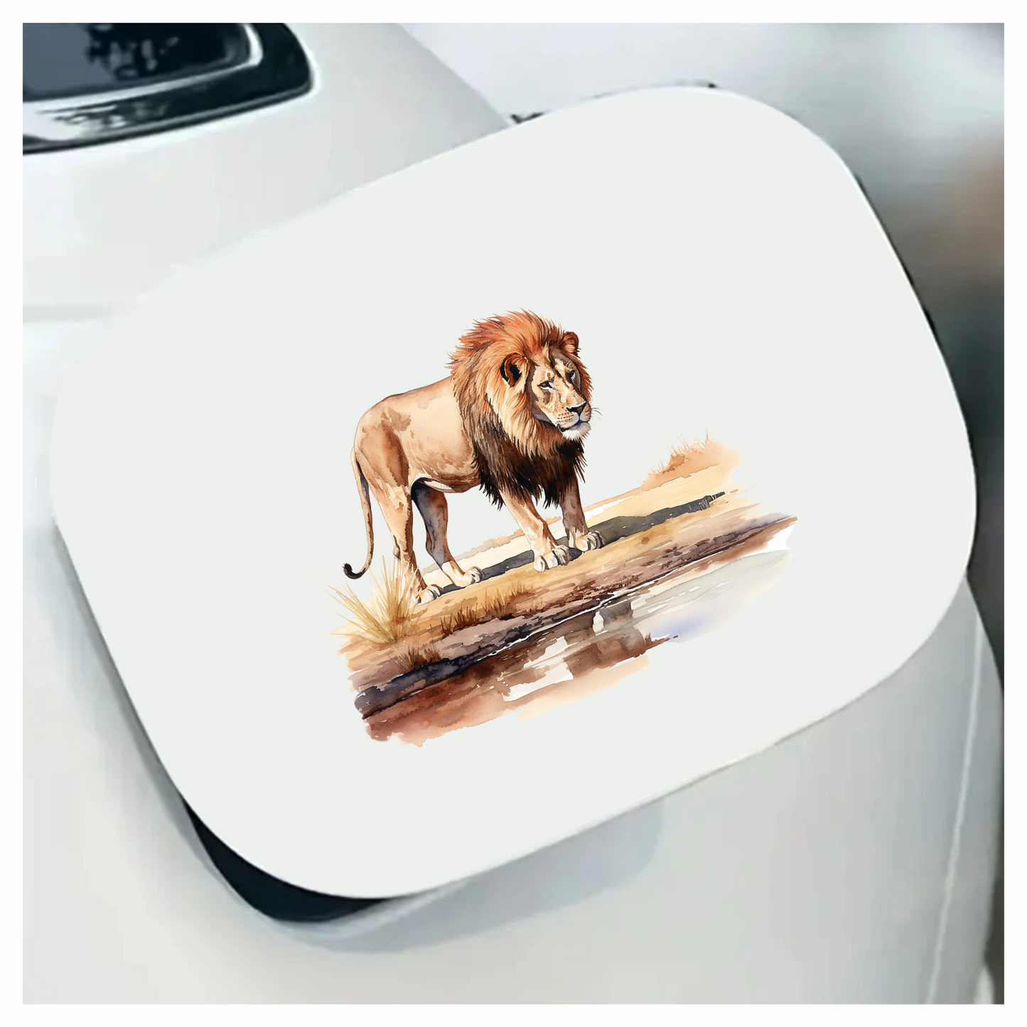 Brown Lion Standing Near Water Edge Vinyl Sticker Decal