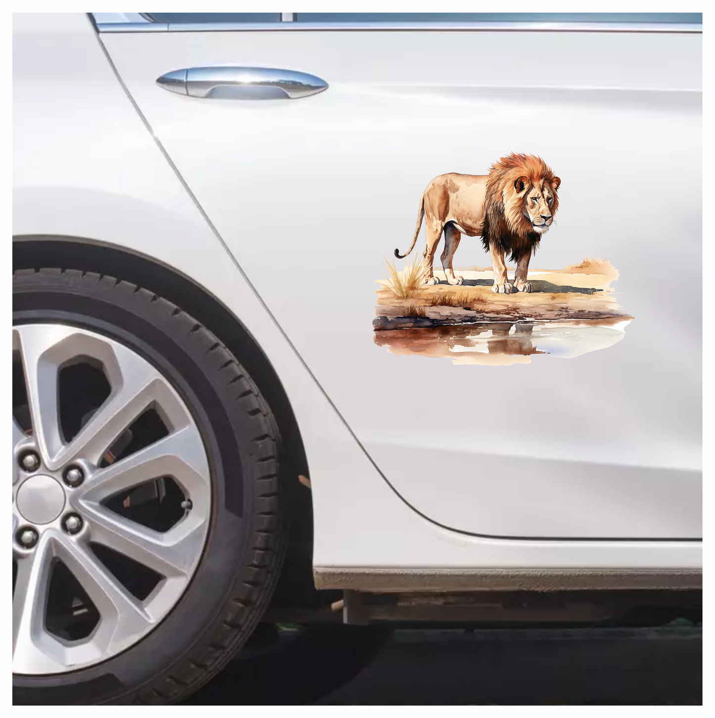 Brown Lion Standing Near Water Edge Vinyl Sticker Decal