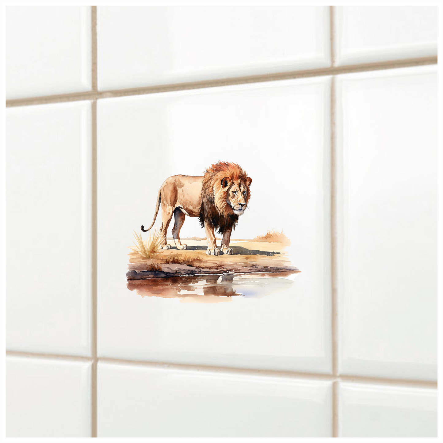 Brown Lion Standing Near Water Edge Vinyl Sticker Decal