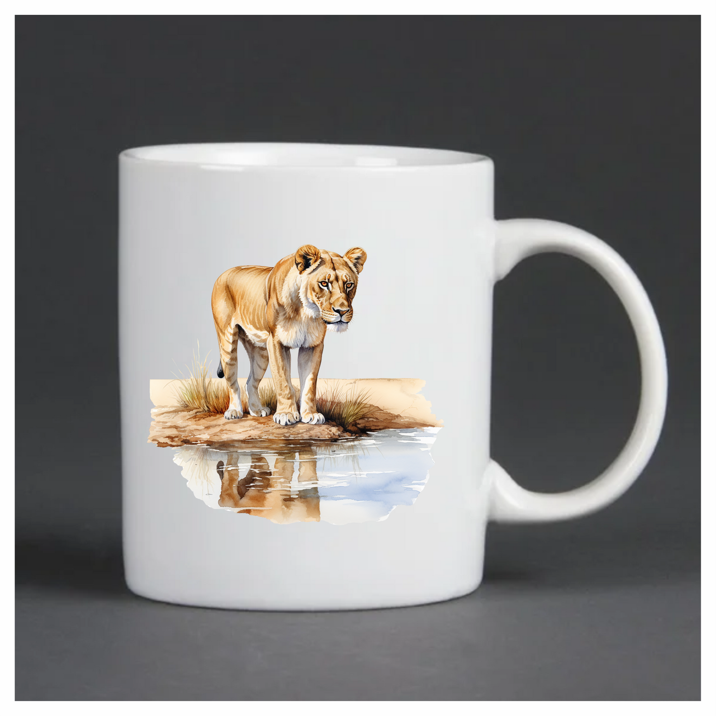 Brown Lioness Standing Beside Water Reflection Vinyl Sticker Decal