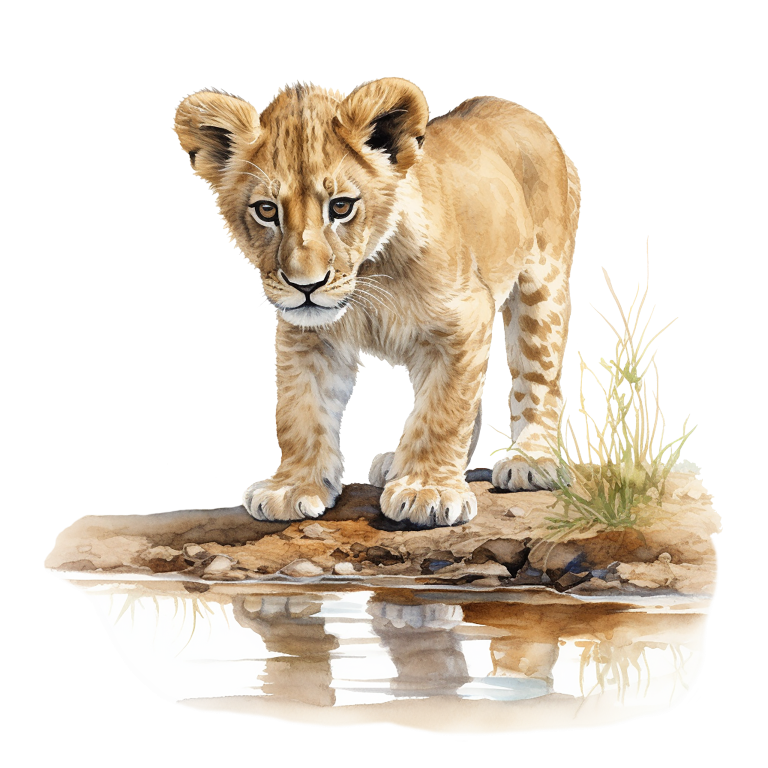 Brown Lion Cub Standing Near Water Vinyl Sticker Decal