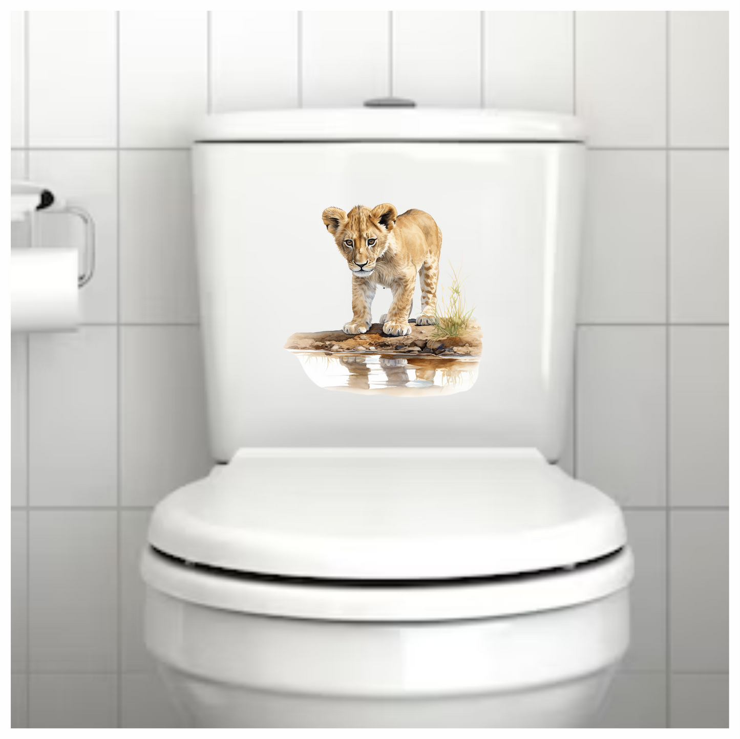 Brown Lion Cub Standing Near Water Vinyl Sticker Decal