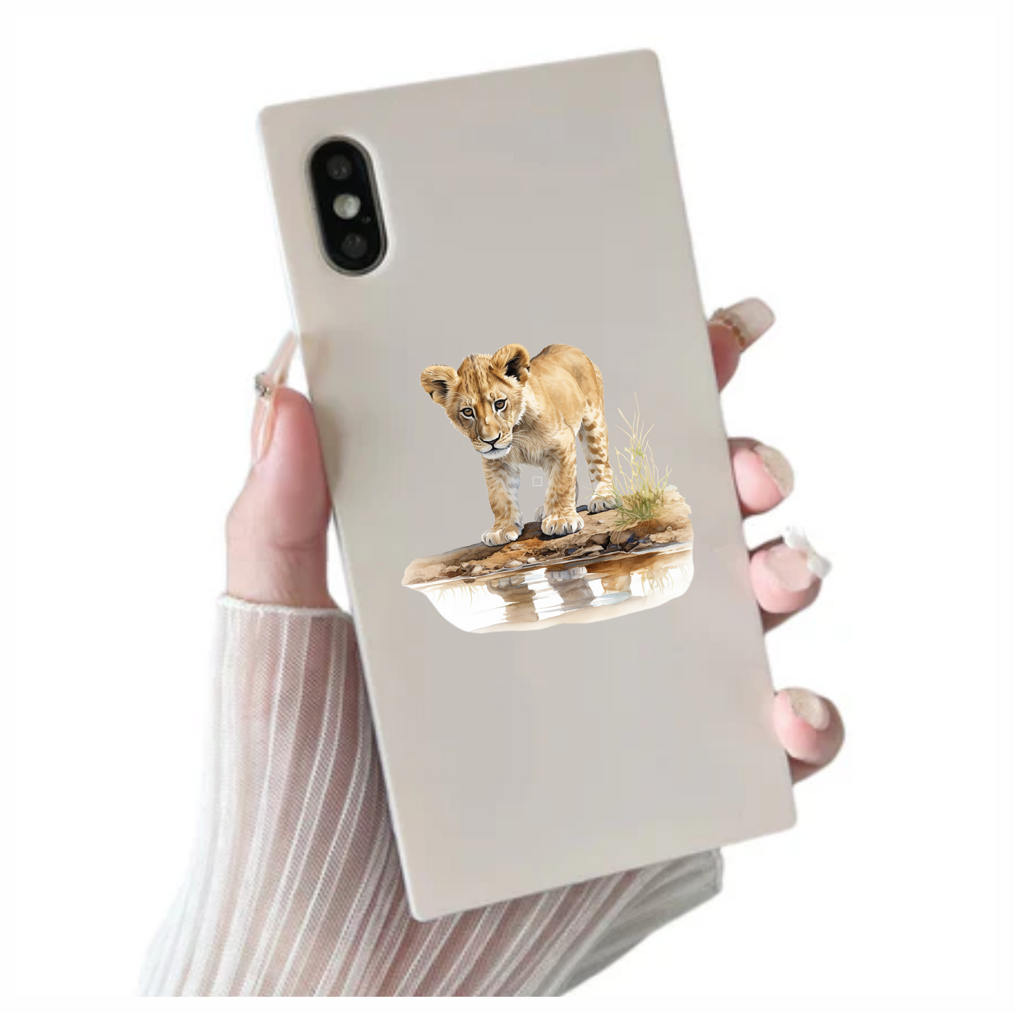 Brown Lion Cub Standing Near Water Vinyl Sticker Decal