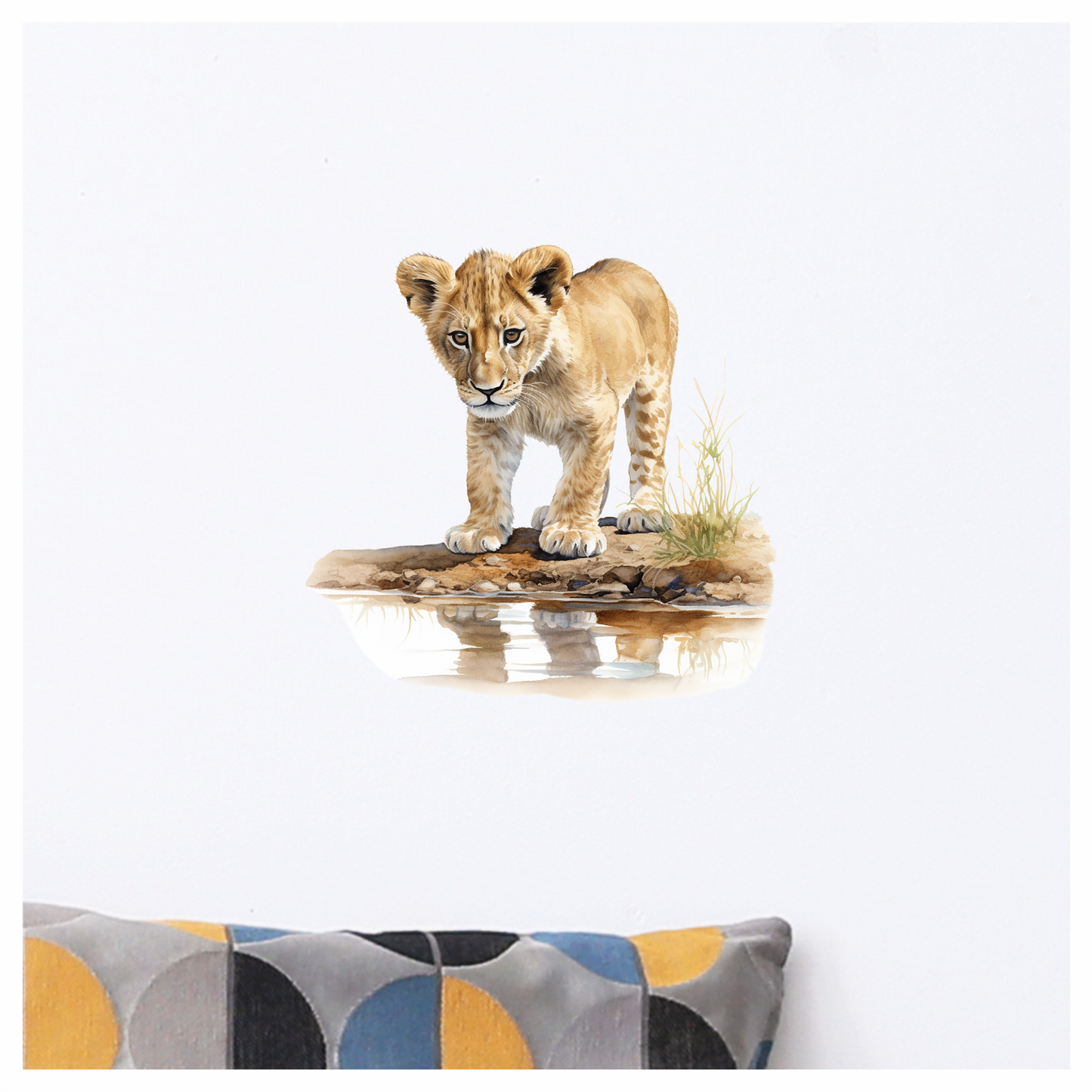 Brown Lion Cub Standing Near Water Vinyl Sticker Decal