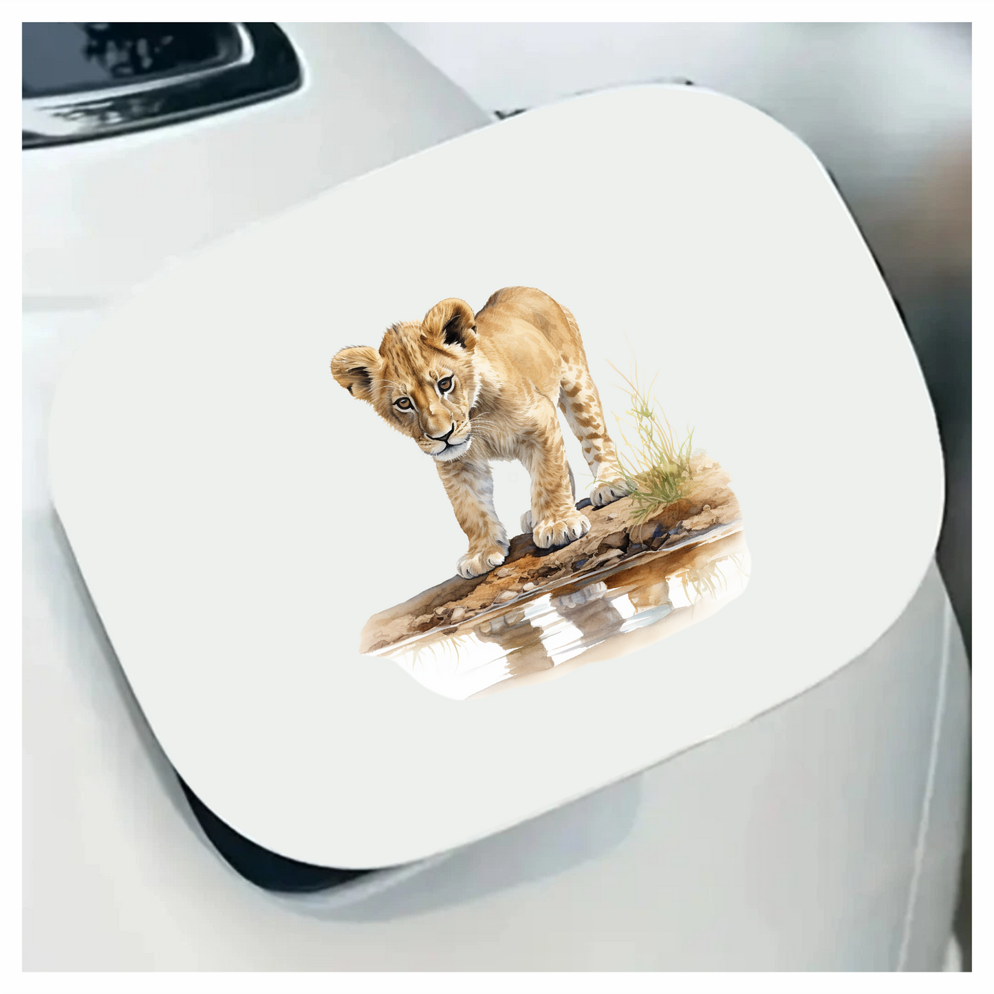 Brown Lion Cub Standing Near Water Vinyl Sticker Decal