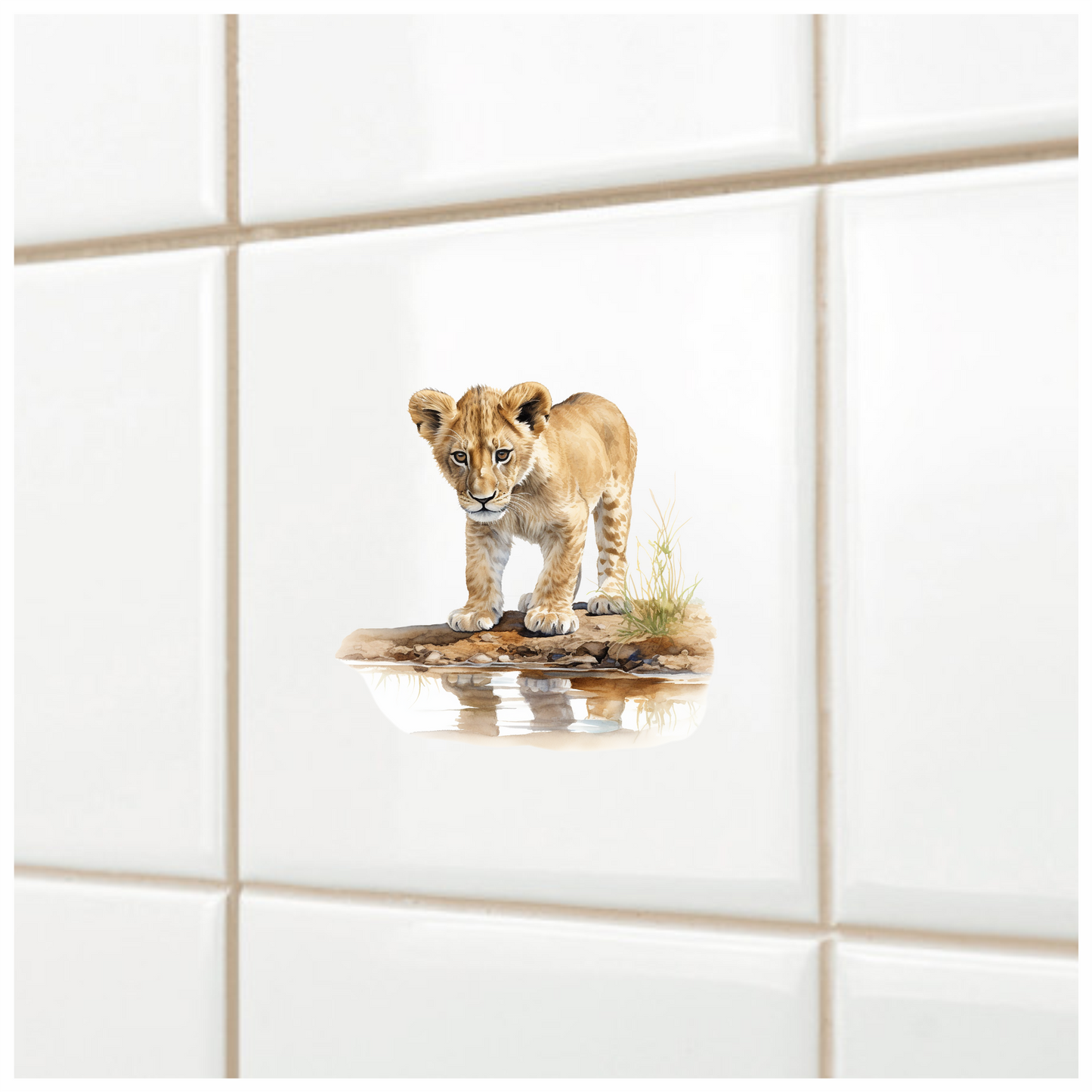 Brown Lion Cub Standing Near Water Vinyl Sticker Decal
