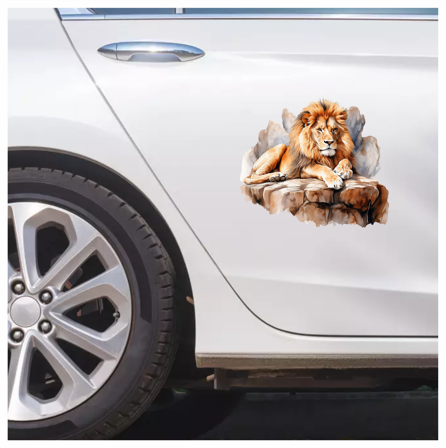 Golden Lion Resting On Rocky Ledge Vinyl Sticker Decal