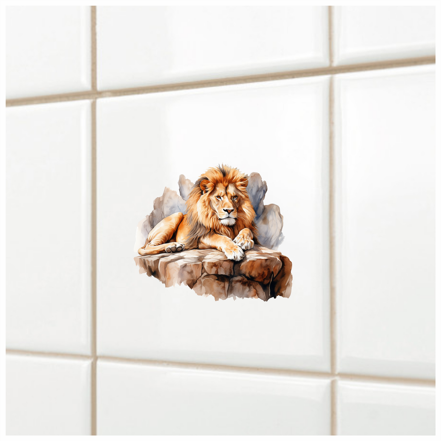Golden Lion Resting On Rocky Ledge Vinyl Sticker Decal