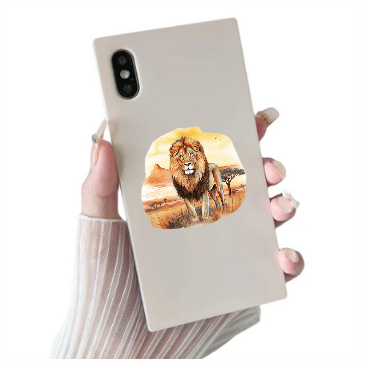 Golden Lion Standing In African Savannah Vinyl Sticker Decal