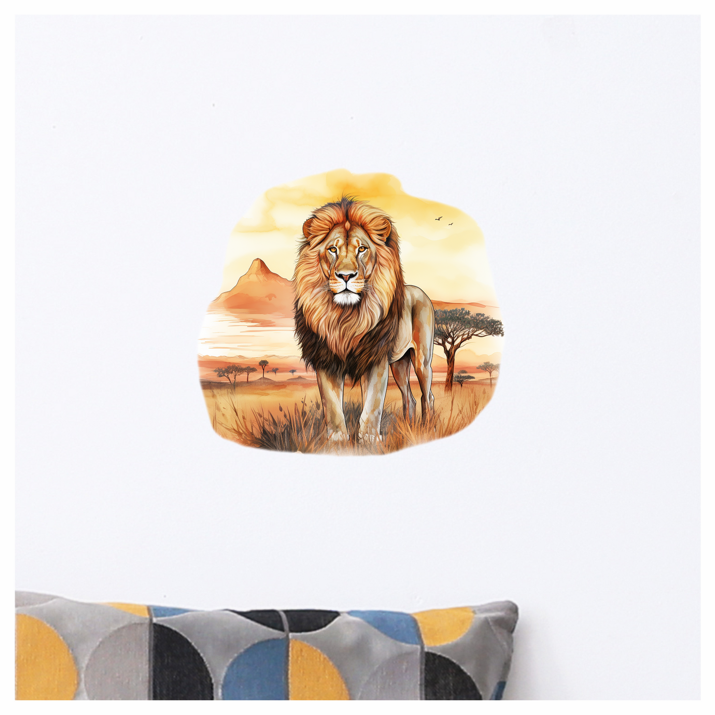 Golden Lion Standing In African Savannah Vinyl Sticker Decal