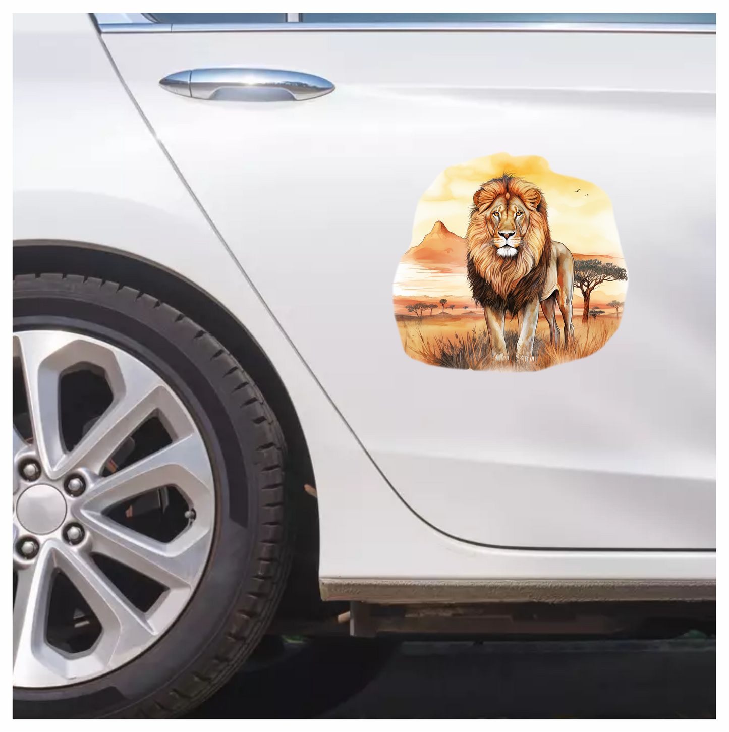 Golden Lion Standing In African Savannah Vinyl Sticker Decal