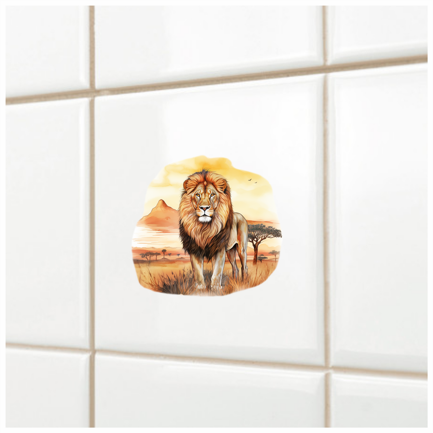 Golden Lion Standing In African Savannah Vinyl Sticker Decal