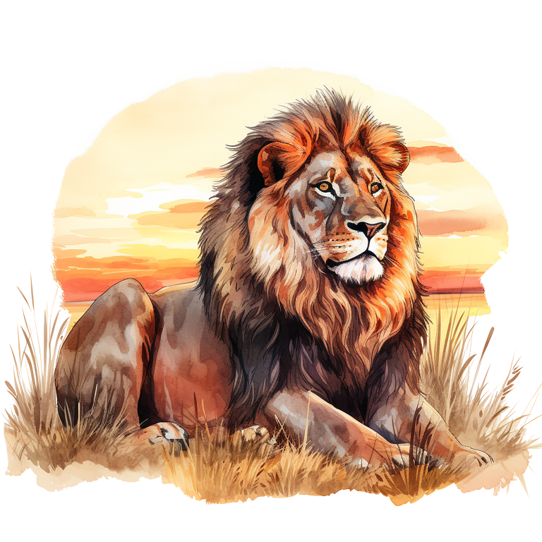 Brown Lion Resting On Grass Sunset Vinyl Sticker Decal