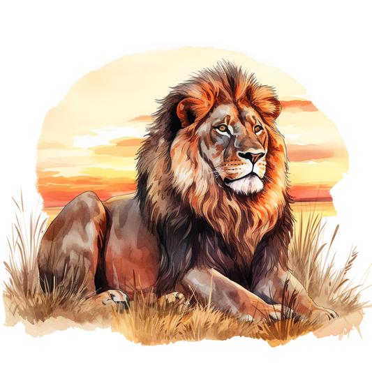 Brown Lion Resting On Grass Sunset Vinyl Sticker Decal