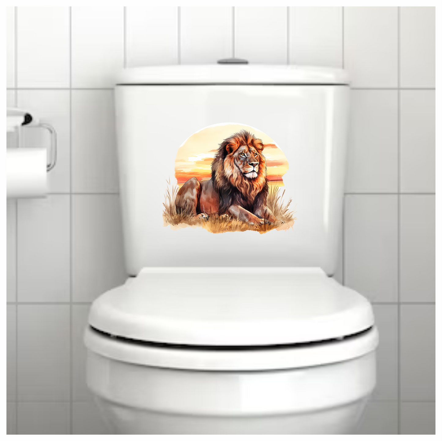 Brown Lion Resting On Grass Sunset Vinyl Sticker Decal