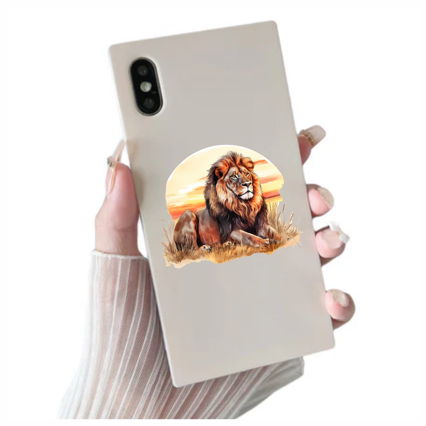 Brown Lion Resting On Grass Sunset Vinyl Sticker Decal