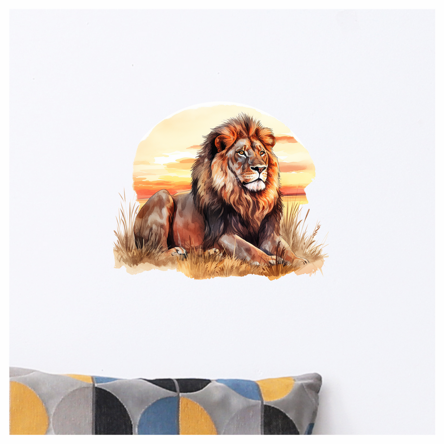 Brown Lion Resting On Grass Sunset Vinyl Sticker Decal