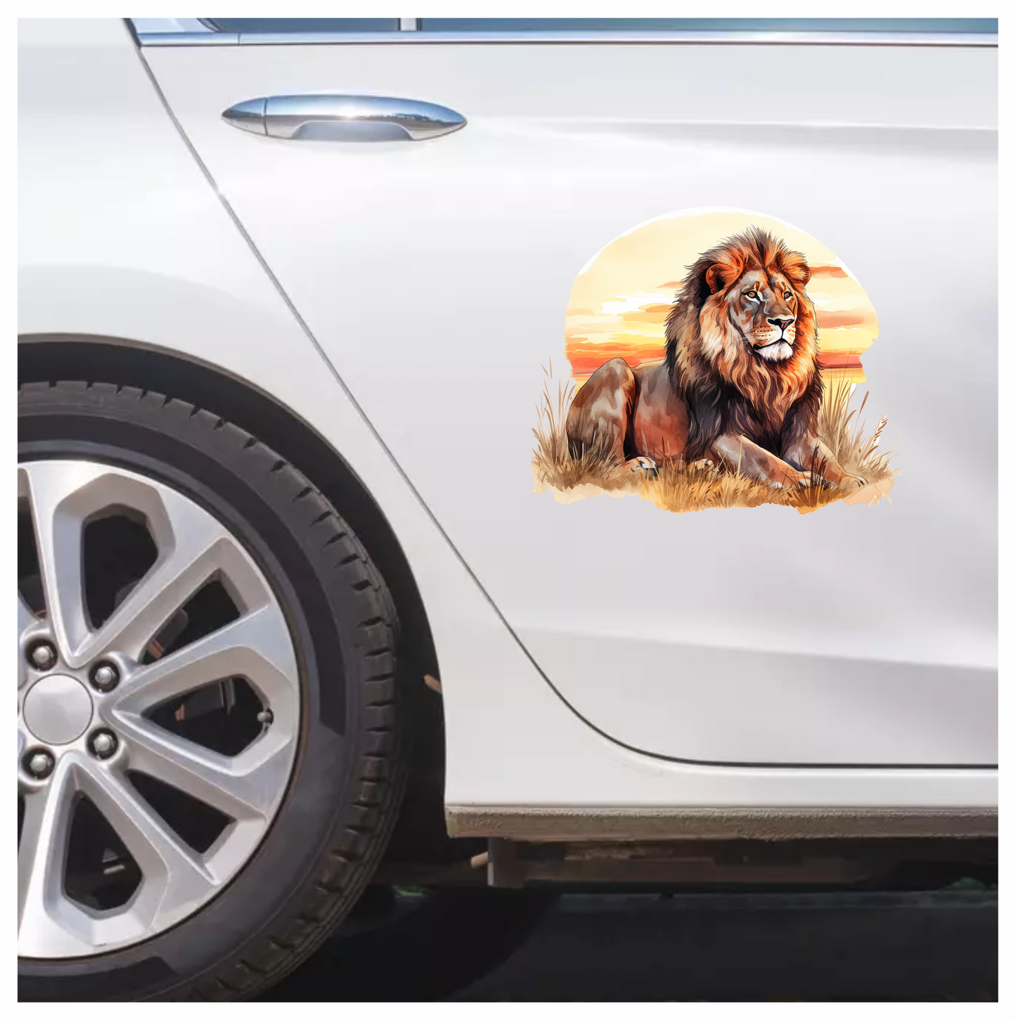 Brown Lion Resting On Grass Sunset Vinyl Sticker Decal