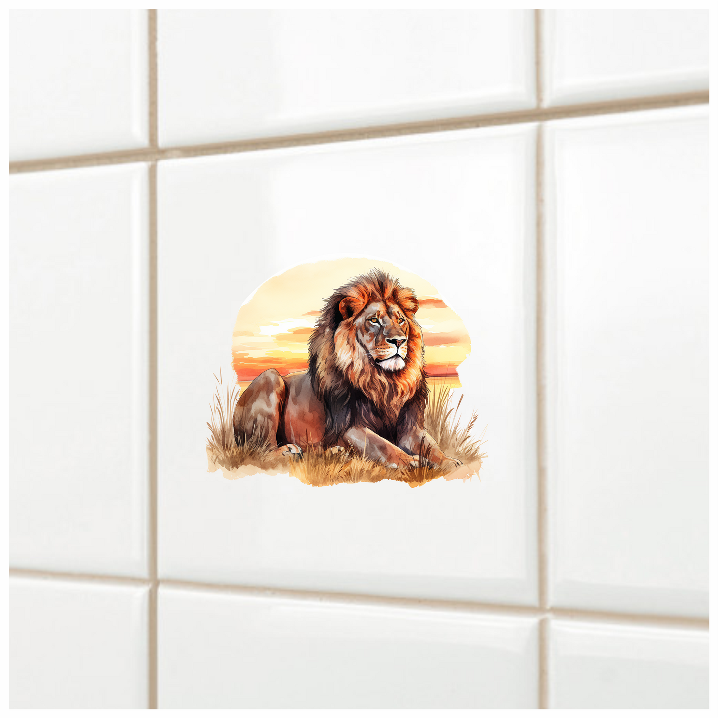 Brown Lion Resting On Grass Sunset Vinyl Sticker Decal