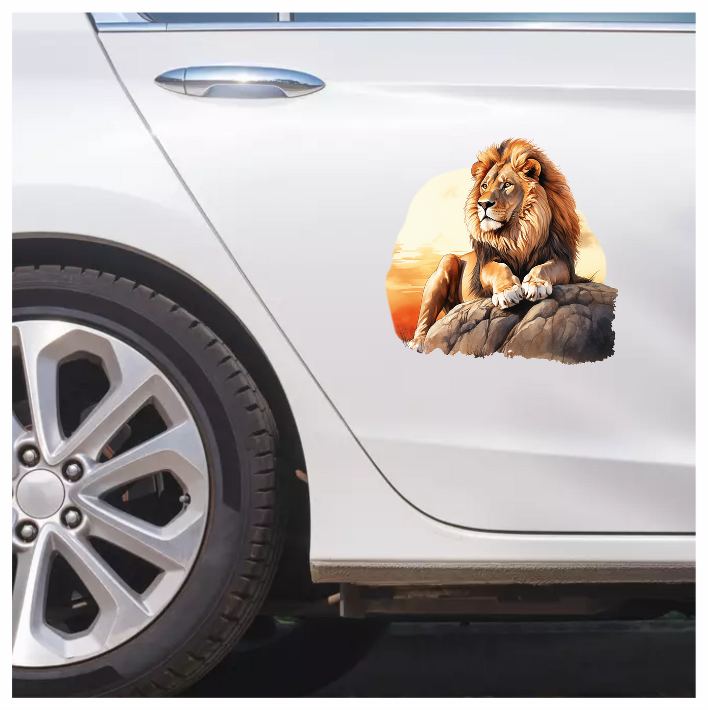 Golden Lion Resting Rock Sunset Vinyl Sticker Decal