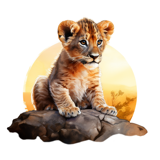 Brown Lion Cub Rock Sunset Vinyl Sticker Decal