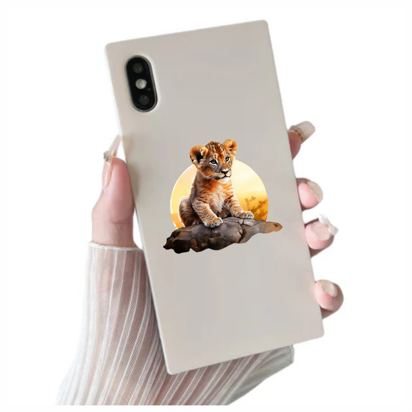 Brown Lion Cub Rock Sunset Vinyl Sticker Decal