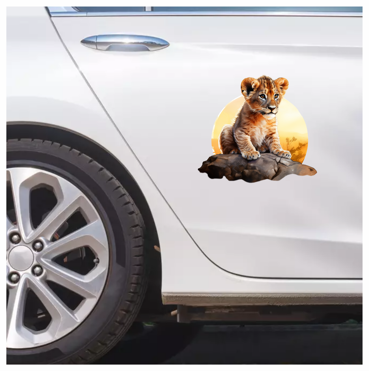 Brown Lion Cub Rock Sunset Vinyl Sticker Decal