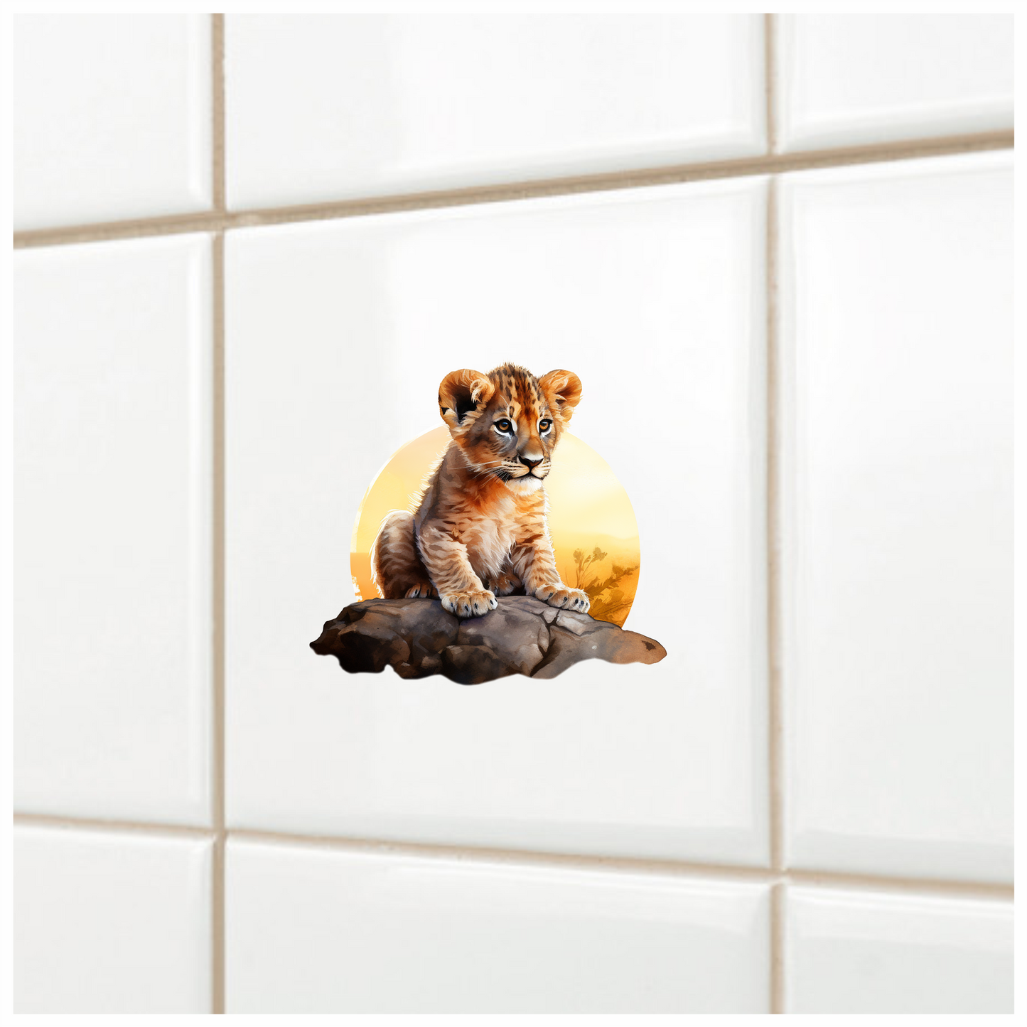 Brown Lion Cub Rock Sunset Vinyl Sticker Decal