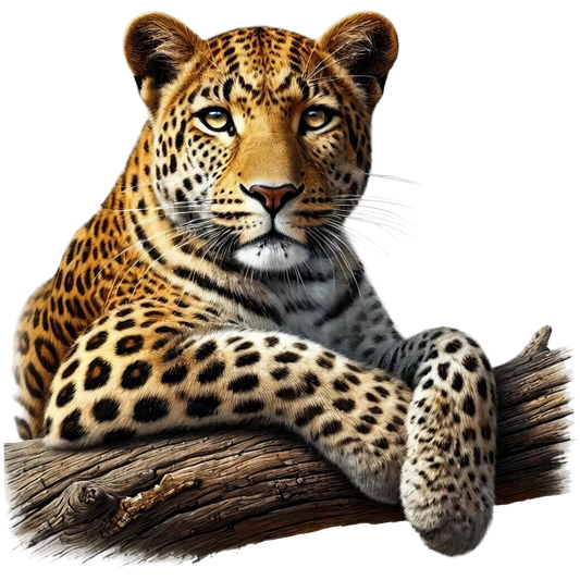 Golden Leopard Resting On Wooden Log Vinyl Sticker Decal