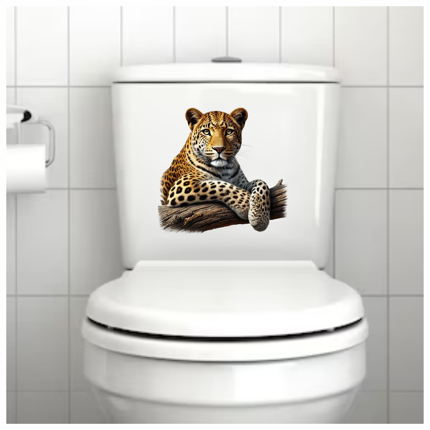 Golden Leopard Resting On Wooden Log Vinyl Sticker Decal