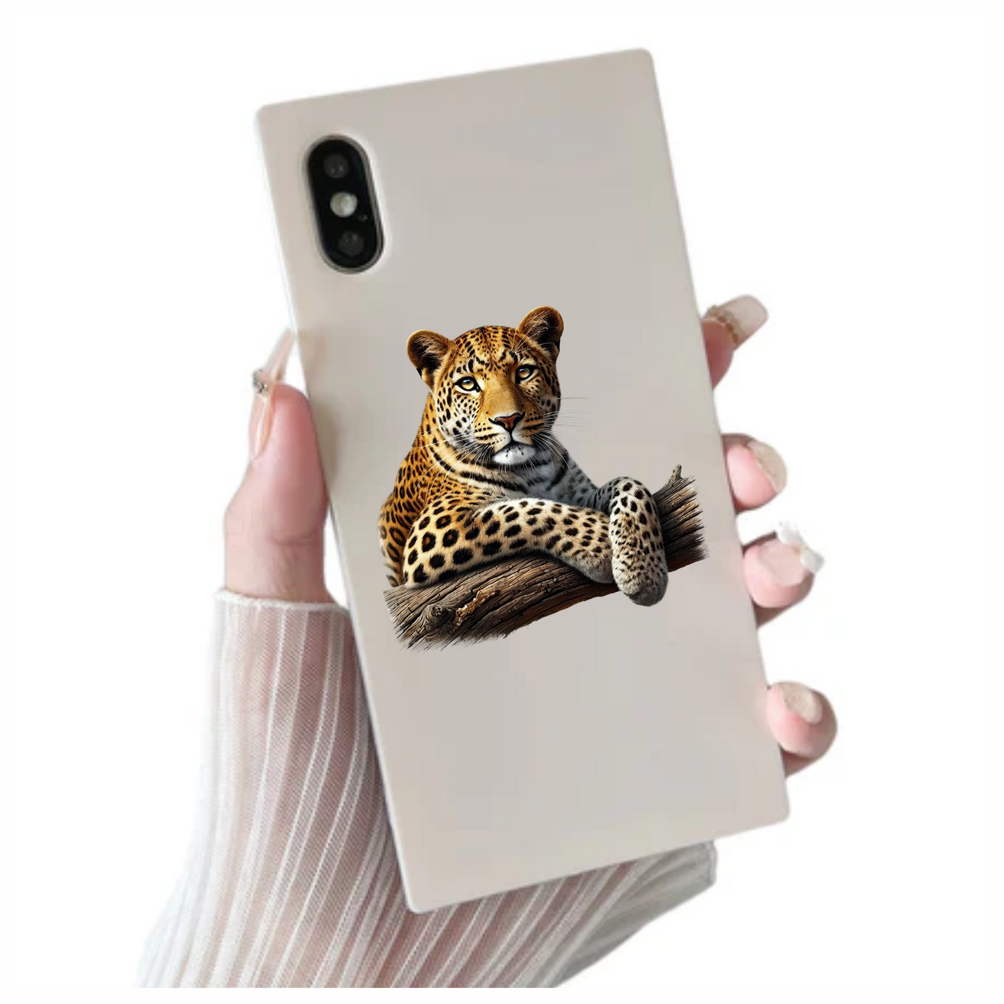 Golden Leopard Resting On Wooden Log Vinyl Sticker Decal