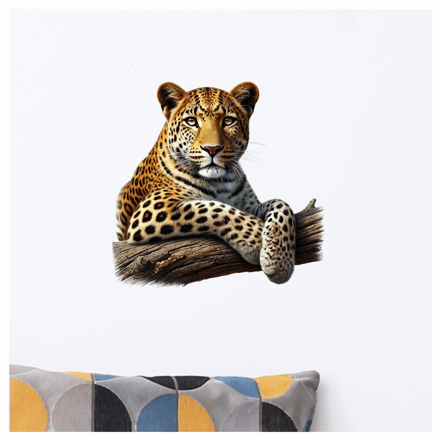 Golden Leopard Resting On Wooden Log Vinyl Sticker Decal