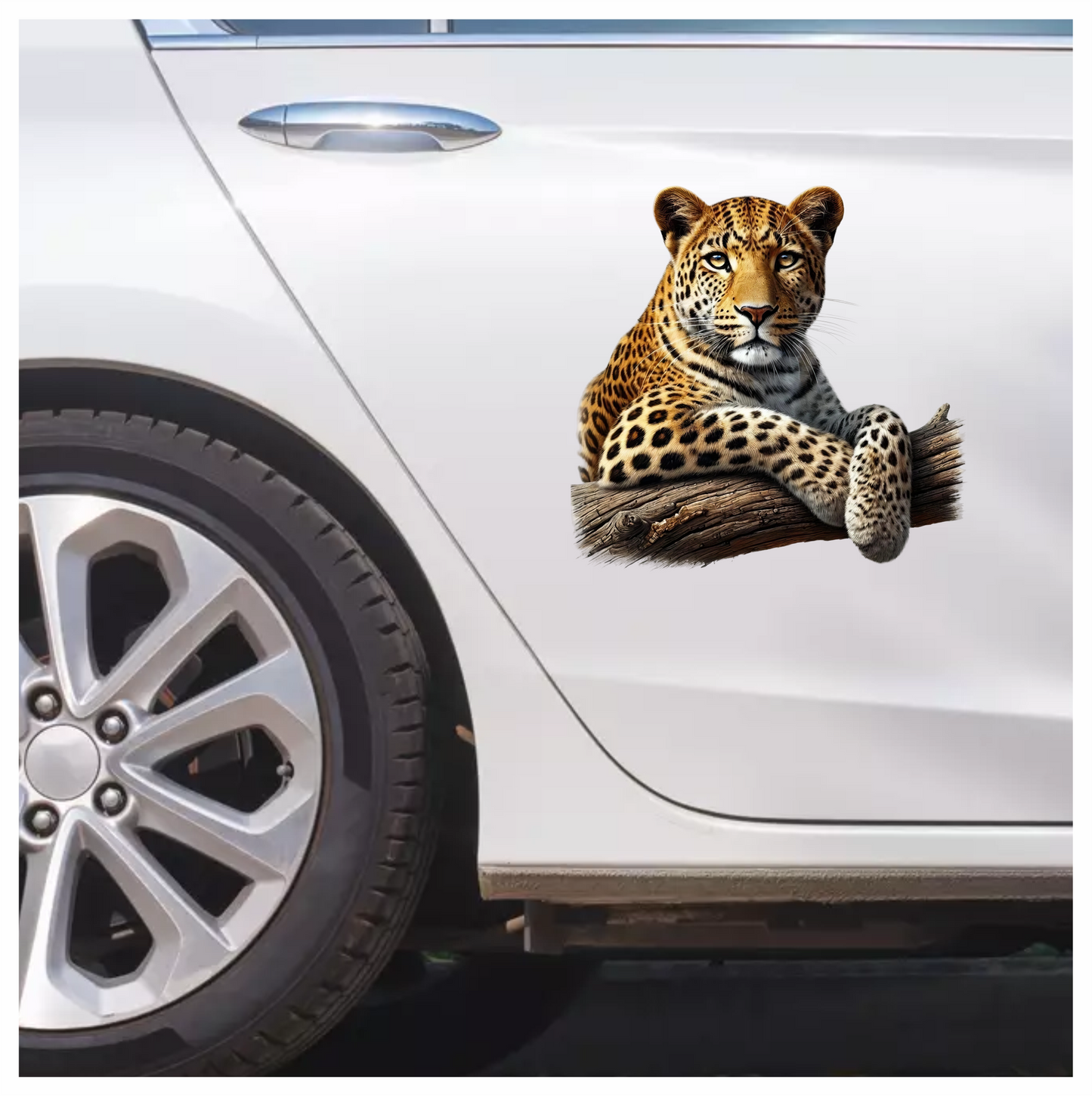 Golden Leopard Resting On Wooden Log Vinyl Sticker Decal