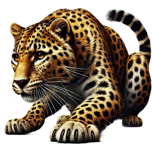 Golden Leopard Crouching Low Ready Stance Vinyl Sticker Decal
