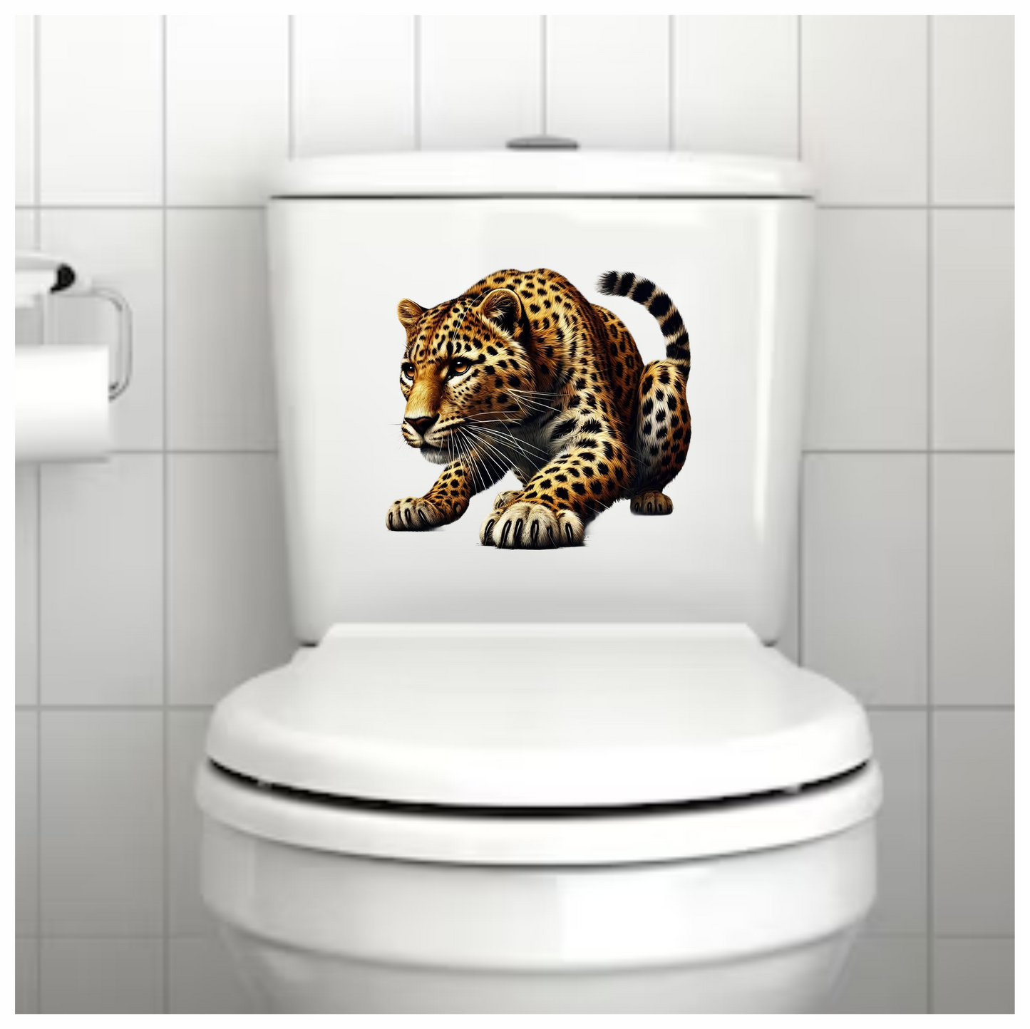 Golden Leopard Crouching Low Ready Stance Vinyl Sticker Decal