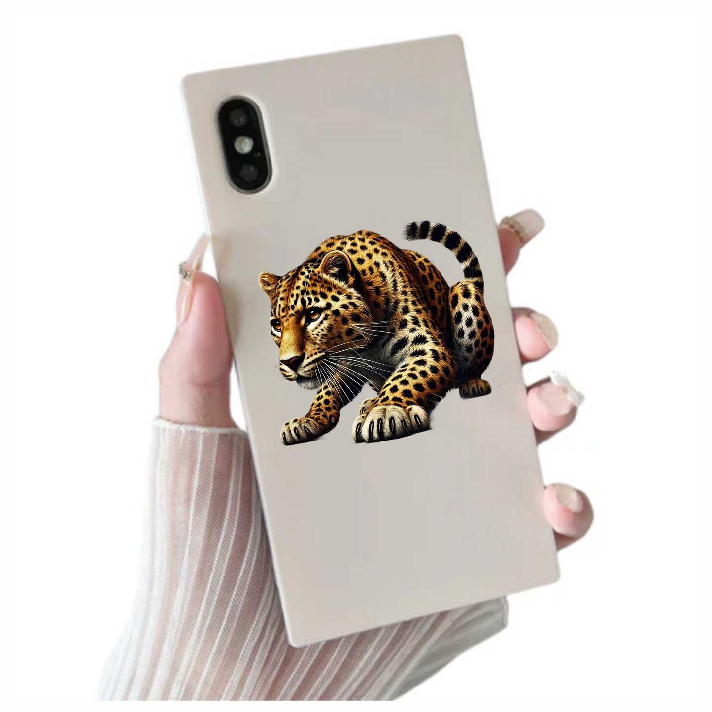 Golden Leopard Crouching Low Ready Stance Vinyl Sticker Decal