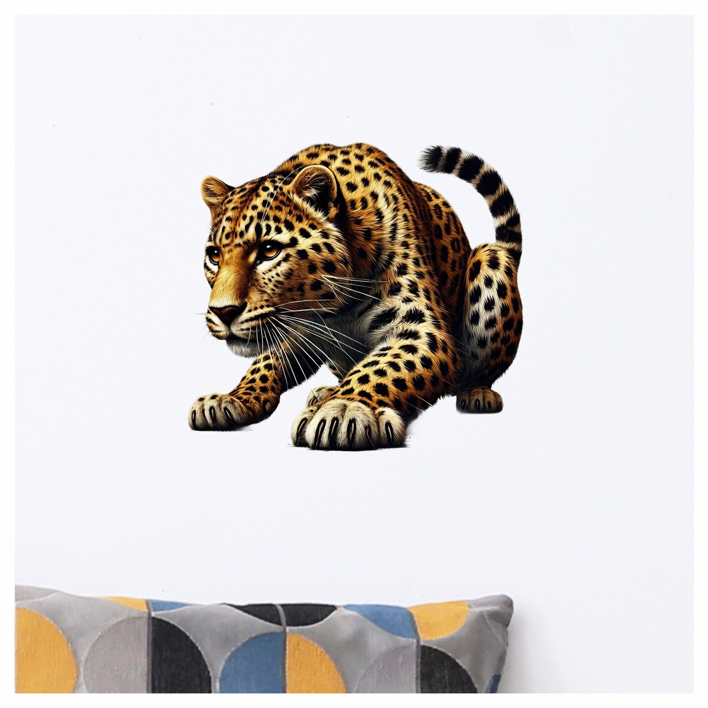 Golden Leopard Crouching Low Ready Stance Vinyl Sticker Decal