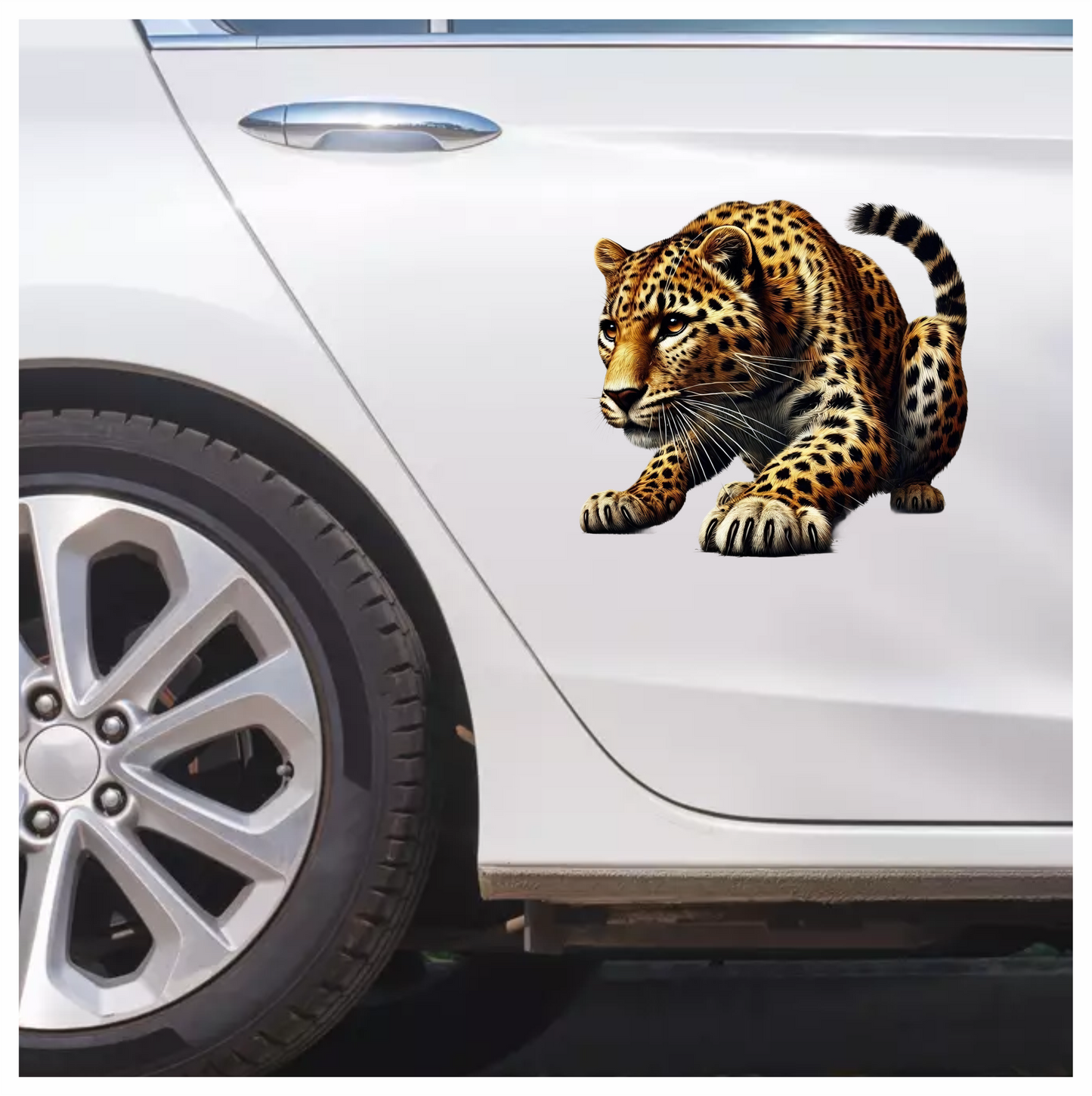 Golden Leopard Crouching Low Ready Stance Vinyl Sticker Decal