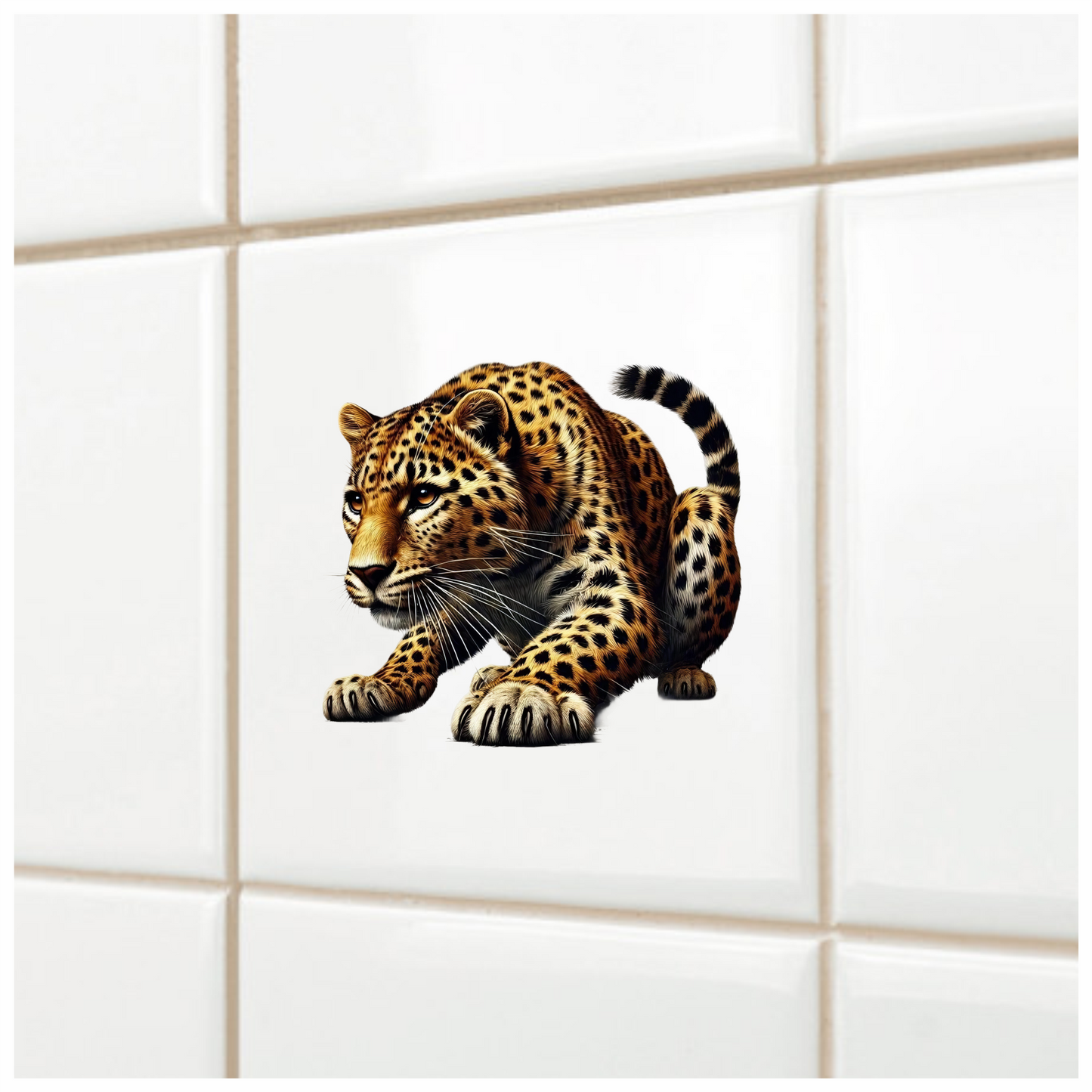 Golden Leopard Crouching Low Ready Stance Vinyl Sticker Decal