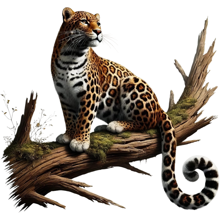 Golden Jaguar Sitting Alert On Branch Vinyl Sticker Decal