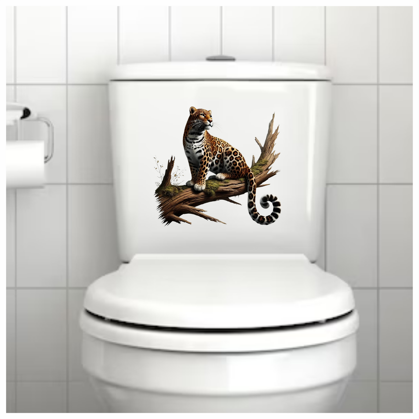 Golden Jaguar Sitting Alert On Branch Vinyl Sticker Decal