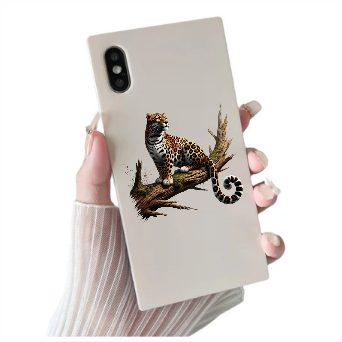 Golden Jaguar Sitting Alert On Branch Vinyl Sticker Decal