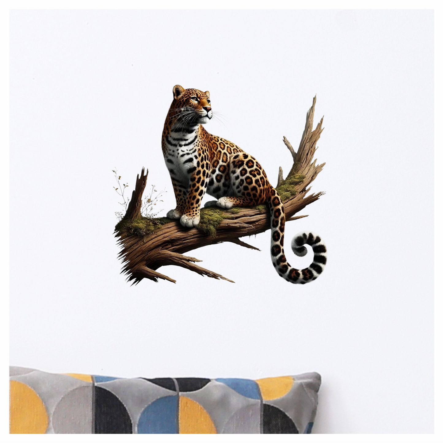 Golden Jaguar Sitting Alert On Branch Vinyl Sticker Decal